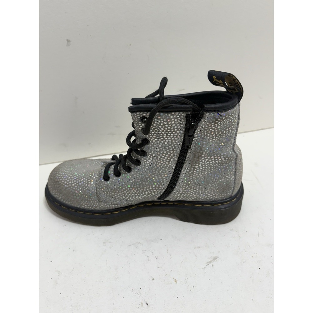 Dr Marten's Junior 1460 Sparkle Silver‎ Lace Up Combat Boots Girls Size 2 Silver - Picture 6 of 8